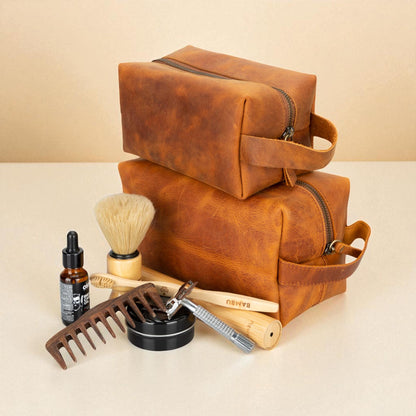 Personalised Leather Dopp Kit – Men’s Toiletry Bag, Travel / Groomsmen Gift