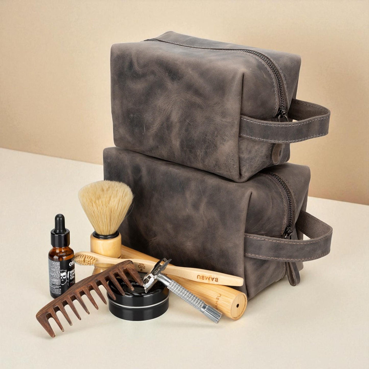 Personalised Leather Dopp Kit – Men’s Toiletry Bag, Travel / Groomsmen Gift