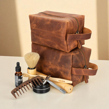 Personalised Leather Dopp Kit – Men’s Toiletry Bag, Travel / Groomsmen Gift
