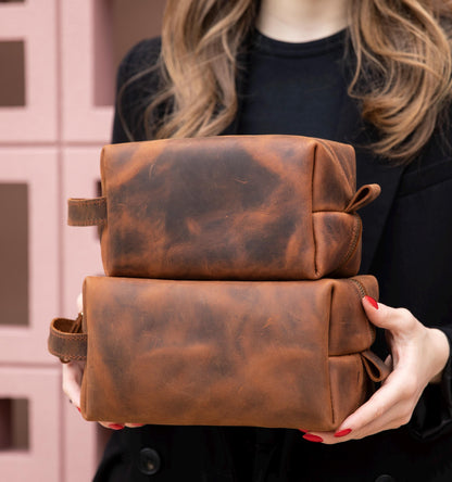 Personalised Leather Dopp Kit – Men’s Toiletry Bag, Travel / Groomsmen Gift