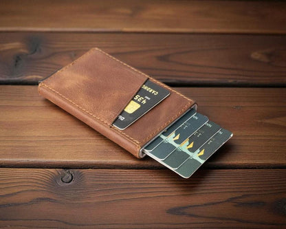 Personalised Leather Pop-Up Wallet – Slim RFID Card Holder, Front Pocket
