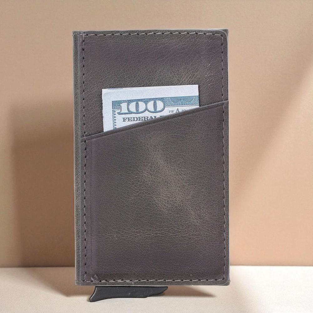 Personalised Leather Pop-Up Wallet – Slim RFID Card Holder, Front Pocket