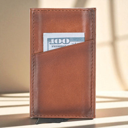Personalised Leather Pop-Up Wallet – Slim RFID Card Holder, Front Pocket