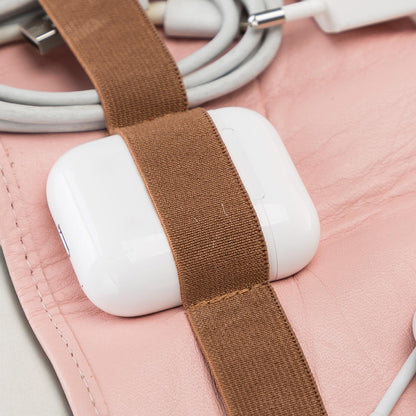 Personalised Leather Cable Organiser – Travel Cord Keeper Roll, Tech Gift