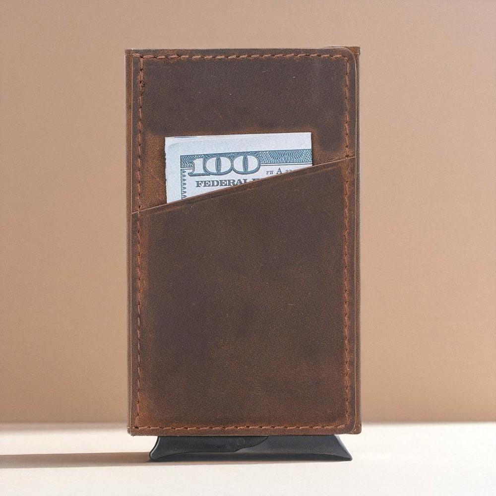 Personalised Leather Pop-Up Wallet – Slim RFID Card Holder, Front Pocket